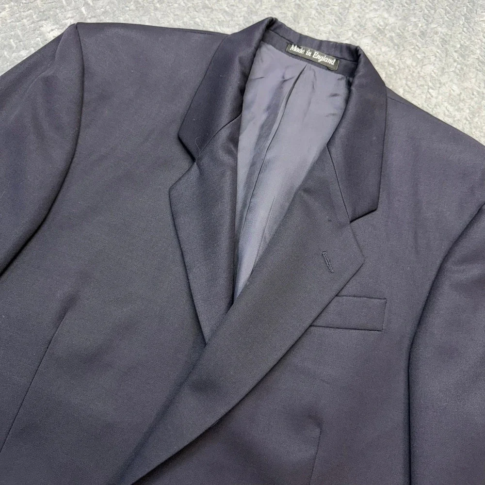 J.G. Chappel Blazer Mens 40R Navy Blue Solid Wool Vintage Made in England